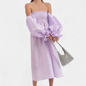 Sleeper Atlanta Off The Shoulder Linen   Midi dress in Lavendar